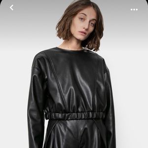 Frankie Shop Black Faux Leather Crop Top